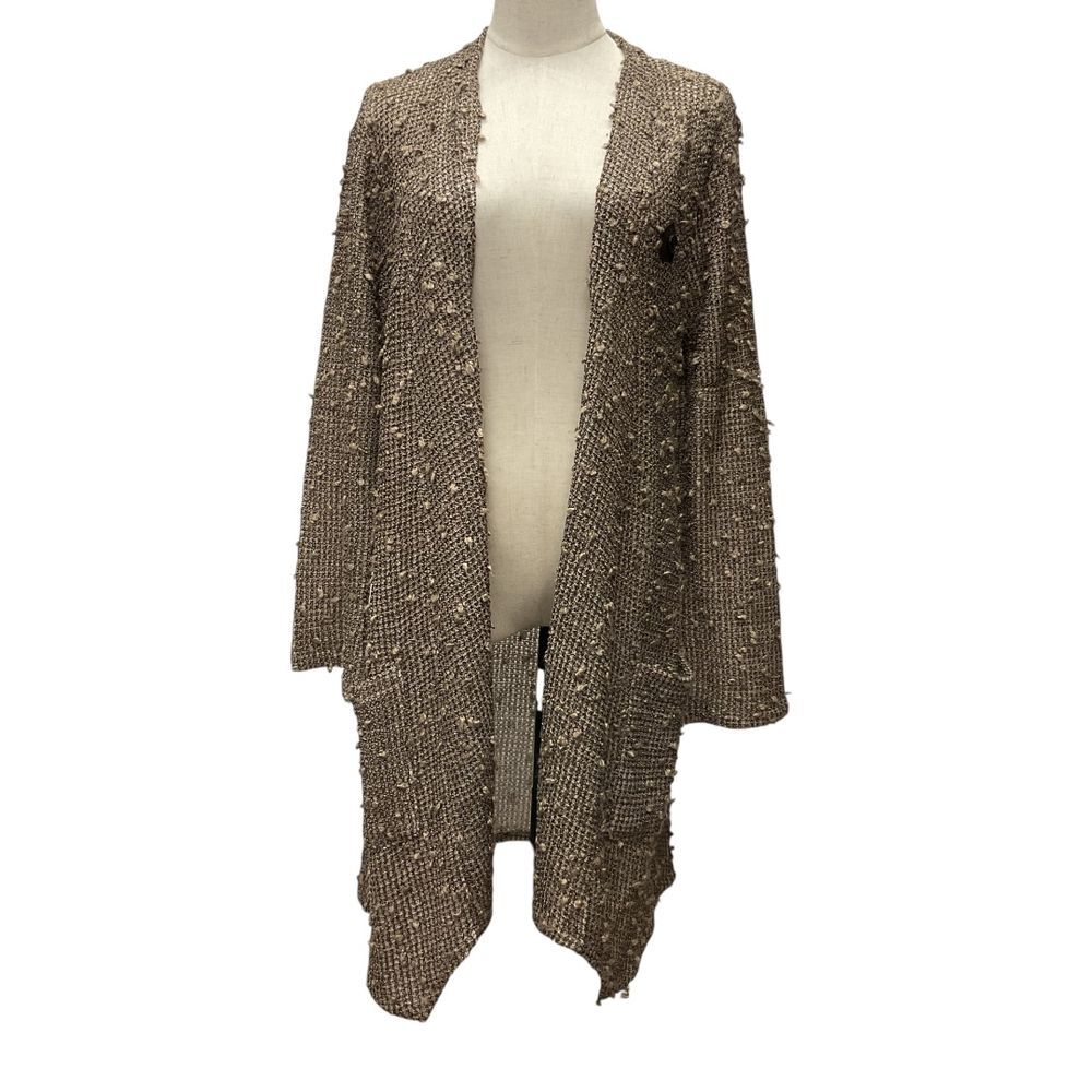 Keren Hart Knitted Long Line Open Cardigan Sweater Size S Taupe Gold Formal‎